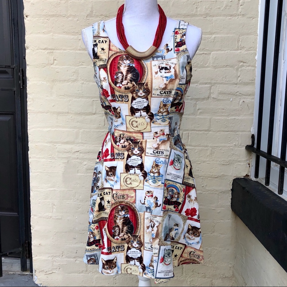 Cat Print Mini Dress